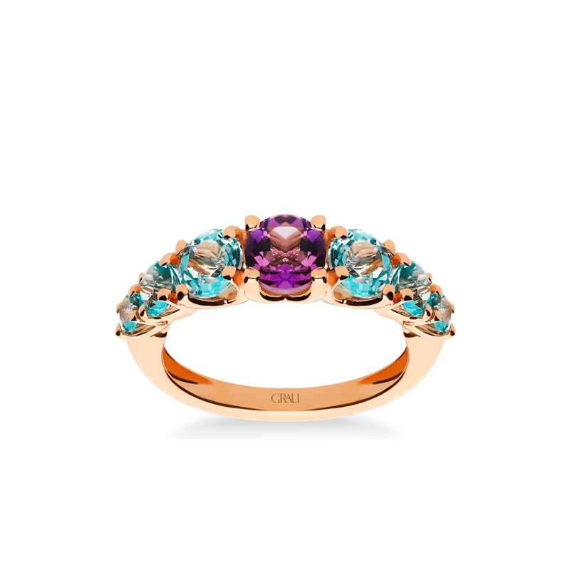 Anillo oro rosa con topacios y amatista